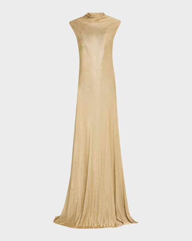 Matilde Metallic Sleeveless Open-Back Gown